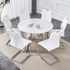 FURNIinspire Dining Sets Table And Chair Set, 42" Round Table With Stainless Steel Legs And 6 White Dining Chairs, White And Silver - 2 of 4