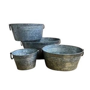 Essential Decor & Beyond 4pcs Oval Galvanized Steel Outdoor Party Tub 4 Sizes - 1 of 4
