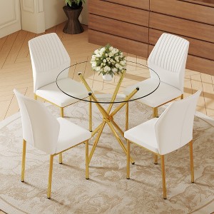 5-Piece Dining Set with Round Tempered Glass Table and 4 Armless Chairs - 1 of 4