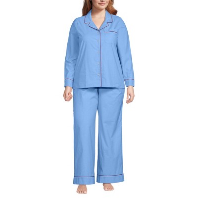 Lands' End Women's Cotton Poplin 2 Piece Pajama Set - Long Sleeve Top and Pants
