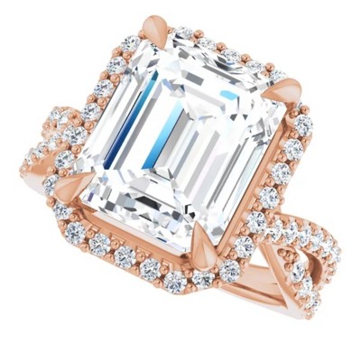 Pompeii3 5 3/4Ct Emerald Cut Moissanite & Diamond Engagement Ring White Yellow Rose Gold