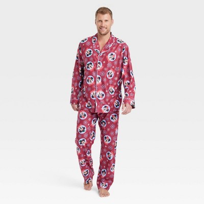 Men s Mickey Mouse 2pc Holiday Coat Pajama Set Red Target
