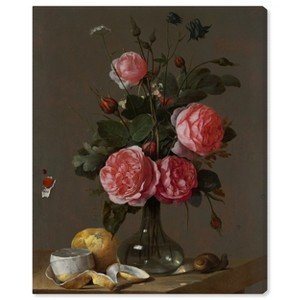 Art Remedy Clear Glass Vase with Pink Roses Classical vintage floral vase wall art Unframed - 1 of 4