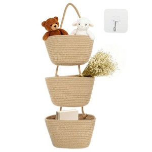 Unique Bargains Wall Mounted 3 Tier Cotton Rope Woven Bedroom Hanging Basket Bedroom - 1 of 4