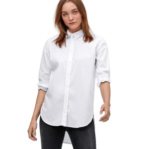 ellos Women's Plus Size Relaxed Button Front Stretch Tunic Shirt - 1 of 4