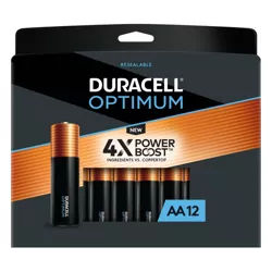 Duracell Optimum AA Batteries - 12 Pack Alkaline Battery with Resealable Tray