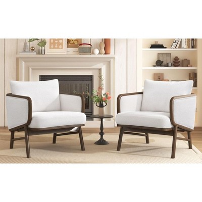 CAVINAS 1PC/2PCS Modern Accent Chair,Solid Wood Frame Padded Armchair,Plush High-Density Foam Living Room Chair for Reading Room,Bedroom,White