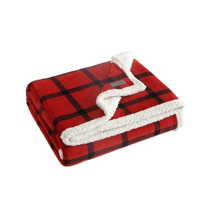 Red Plaid Reversible Sherpa Fleece Throw Blanket