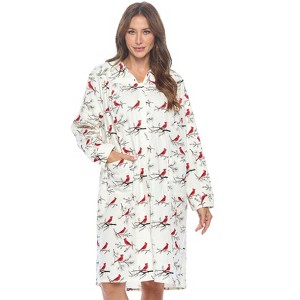 Casual Nights Women's Floral Snap Front Flannel Duster Long Sleeve Lounger Dress - 1 of 4
