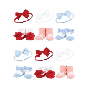 Hudson Baby Infant Girl 12Pc Headband and Socks Giftset, Red Blue, One Size - 1 of 2