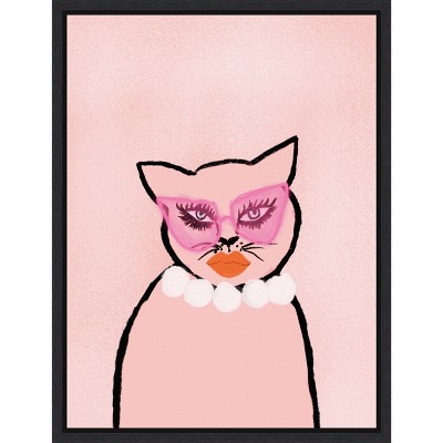 Amanti Art Cat in Pearls by Kendra Dandy Canvas Wall Art Print Framed 18 x 24-in.