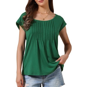 INSPIRE CHIC Women's Short Sleeve Pleated Front Dressy Round Neck Summer Casual Blouses - 1 of 4