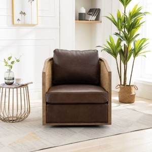 CAVINAS 360 Degree Swivel Barrel Accent Chair with Rattan Frame,  Upholstered Sofa Chair with Wood Base - 1 of 4
