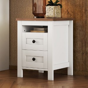 2-Drawer Farmhouse Wooden Nightstand with Well-proportioned Design and Sleek Lines, Wood Side Table with Storage Cabinet for Bedroom, White+Brown - 1 of 4