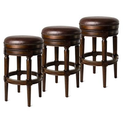 Maven Lane Pullman Upholstered Backless Swivel Kitchen Stool with Vegan Leather Cushion Seat, Set of 3