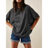 Imily Bela Womens Oversized Casual Summer Crew Neck Loose Dropped Short Sleeve Side Slit Hem Tunic Blouse Light - 2 of 4