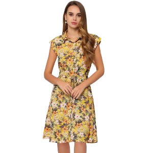 INSPIRE CHIC Women's Floral Cap Sleeve Smocked Elastic Waist Summer Casual Chiffon Shirt Dress - 1 of 4