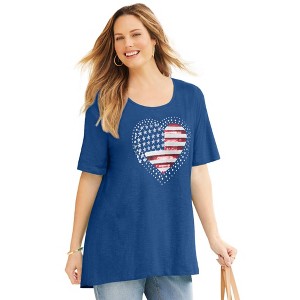 Catherines Women's Plus Size Slub Knit Sparkling Sequin Tee - 1 of 4