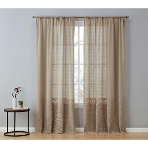 HLC.ME Monaco Decorative Ombre Lace Semi Sheer Light Filtering Rod Pocket Window Treatment Curtain Drapery Panels - Set of 2 - 1 of 4