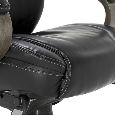 Hyland Black Bonded Leather Executive Office Chair with Wood Arms