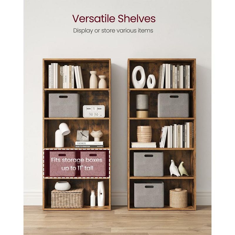 VASAGLE Bookshelf, 23.6 Inches Wide, 5-Tier Open Bookcase with Adjustable Storage Shelves, Floor Standing Unit, 4 of 6