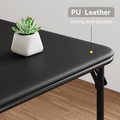 Black Metal 33.6-inch Portable Folding Card Table with PU Cushion
