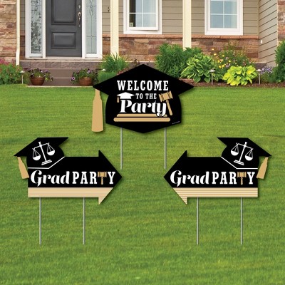 Big Dot of Happiness Law School Grad - Future Lawyer Graduation Party Yard Sign with Stakes - Double Sided Outdoor Lawn Sign - Set of 3