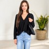 Anna-Kaci Women's V-Neck Waffle Knit Surplice Wrap Long Sleeve Top - 3 of 4
