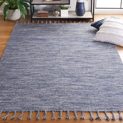 Navy and Beige Wool Flat Woven 5' x 8' Area Rug
