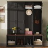 Lycvki MDF Entryway Hall Tree with 4 Hidden Hooks and Walnut Seating Bench - 2 of 4