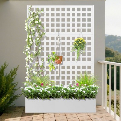TUYOHW Metal Planter Box with Trellis, Metal Raised Garden Bed with Trellis, Garden Box for Climbing Plants, Flower