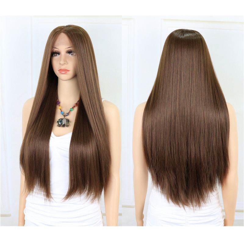 Unique Bargains Long Straight Hair Lace Front Wigs Women's with Wig Cap 26" Light Brown 1PC, 3 of 5
