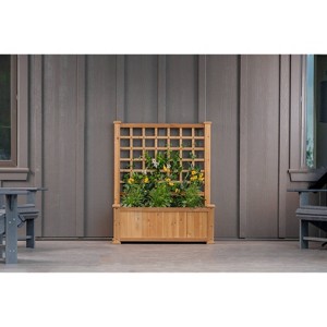 Vita 18.5"x38" Rectangular Wood Rosewood Garden Bed with Trellis Light Brown: Insect-Resistant, Freestanding Design - 1 of 4