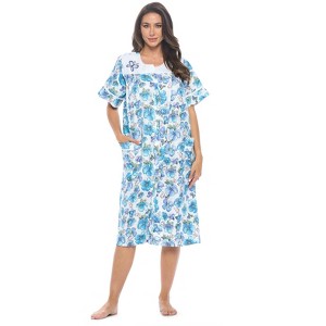 Casual Nights Women's Snap-front House Dress Short Sleeve Woven Duster Housecoat Lounger Sleep Dress - 1 of 4