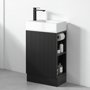 18.6-Inch Bathroom Vanity with Sink, Black MDF Cabinet with Door, Toilet Paper Holder,Freestanding Vanity with Ceramic Basin - 1 of 4