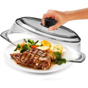 Le'raze Tall Clear Glass Microwave Plate Cover Splatter Guard Lid with Easy Grip Black Silicone Handle - Food Grade and Dishwasher Safe - 10inch - 1 of 4