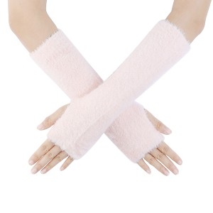 INSPIRE CHIC Women's Faux Fur Fingerless Wrist for Christmas Party Windproof Warmer Plush Gloves 1 Pair - 1 of 4