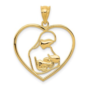 Black Bow Jewelry 14k Yellow Gold Mother and Child Heart Pendant, 23mm (7/8 inch) - 1 of 4