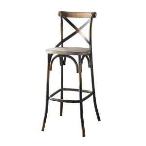 Antique Bar Stool with High Backrest and Cross Back Design, Ideal for Bar or Kitchen Counter - 1 of 4