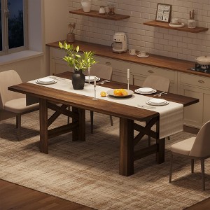 Wooden Dining Table for 6-8, 71" Rectangular Kitchen Table with Stable Triangular Legs, Farmhouse Dinner Table for Dining Room Living Room, No Chairs - 1 of 4