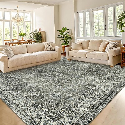 Washable Area Rugs, Non Slip Non Shedding Distressed Print Carpet, Stain Resistant Soft Floor Cover for Living Room Bedroom Dining Room Office Nursery
