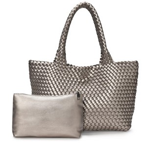 Generic Woven tote Bag for Women, Large woven handbag Shoulder Bag Inner Zipper Pouch Sliver grey - 1 of 4