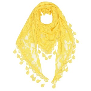 Anna-Kaci Women's Sheer Floral Lace Triangle Mantilla Scarf Lightweight Tassel Shawl Wrap Head Scarf - 1 of 4