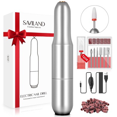 SAVILAND Portable Electric Nail Drill Machine-20000 RPM USB Electric Nail File with 7 Nail Drill Bits(Silvery)