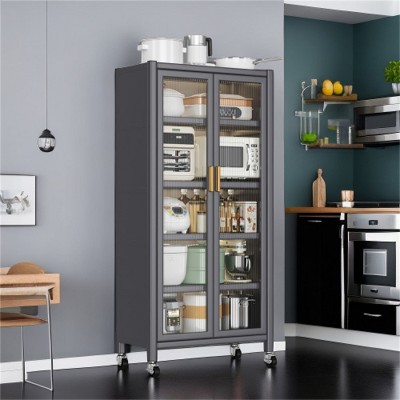 LunaLulinlk Open-door kitchen shelving Floor-to-ceiling multilevel household microwave storage cabinet, Grey color