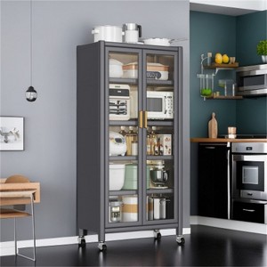 LunaLulinlk Open-door kitchen shelving Floor-to-ceiling multilevel household microwave storage cabinet, Grey color - 1 of 4