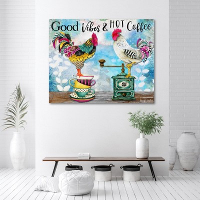 Colorful Rooster and Coffee Vertical Canvas Art 30x40
