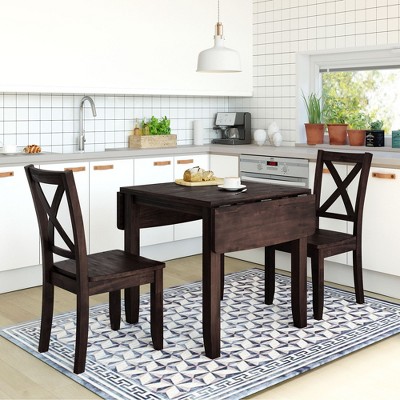 VYNXARIA 3-Piece Wood Drop Leaf Breakfast Nook Dining Table Set with 2 X-back Chairs for Small Places,