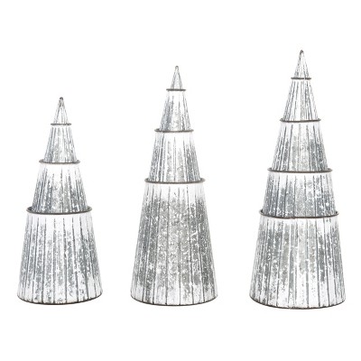 Transpac Metal 19 in. Silver Christmas Stacked Trees Set of 3