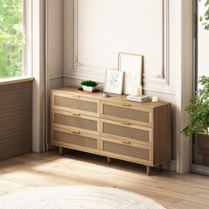 APRILSOUL Natural Rattan 6 Drawers Dresser, Natural Woven Fronts, Deep Storage, Multi-Room Cabinet for Bedroom, Living Room - 1 of 4